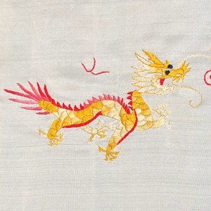 Vintage Embroidered Dragon Silk Scarf